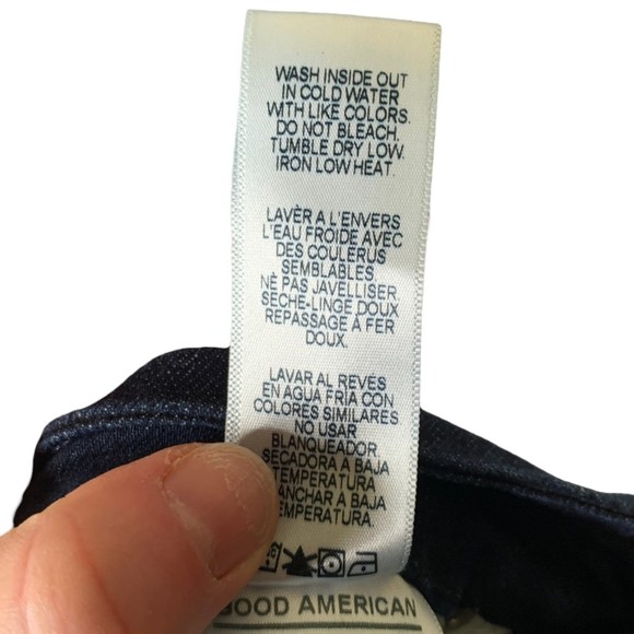 Good American Good Straight Dark Wash Distressed Raw Hem Jeans 0/25 Mid Rise - Picture 4 of 9